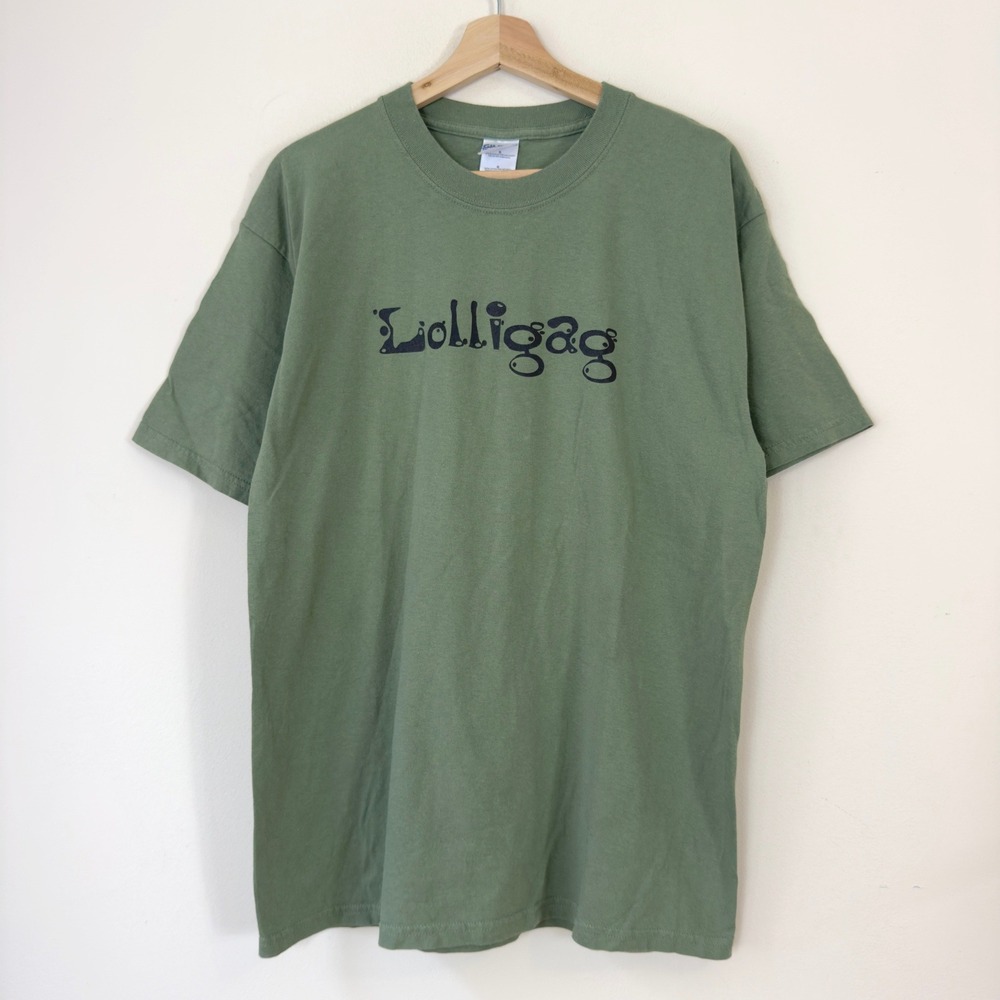 Vintage y2k Lolligag Quote Funny Lazy Brown Tee Shirt - Large